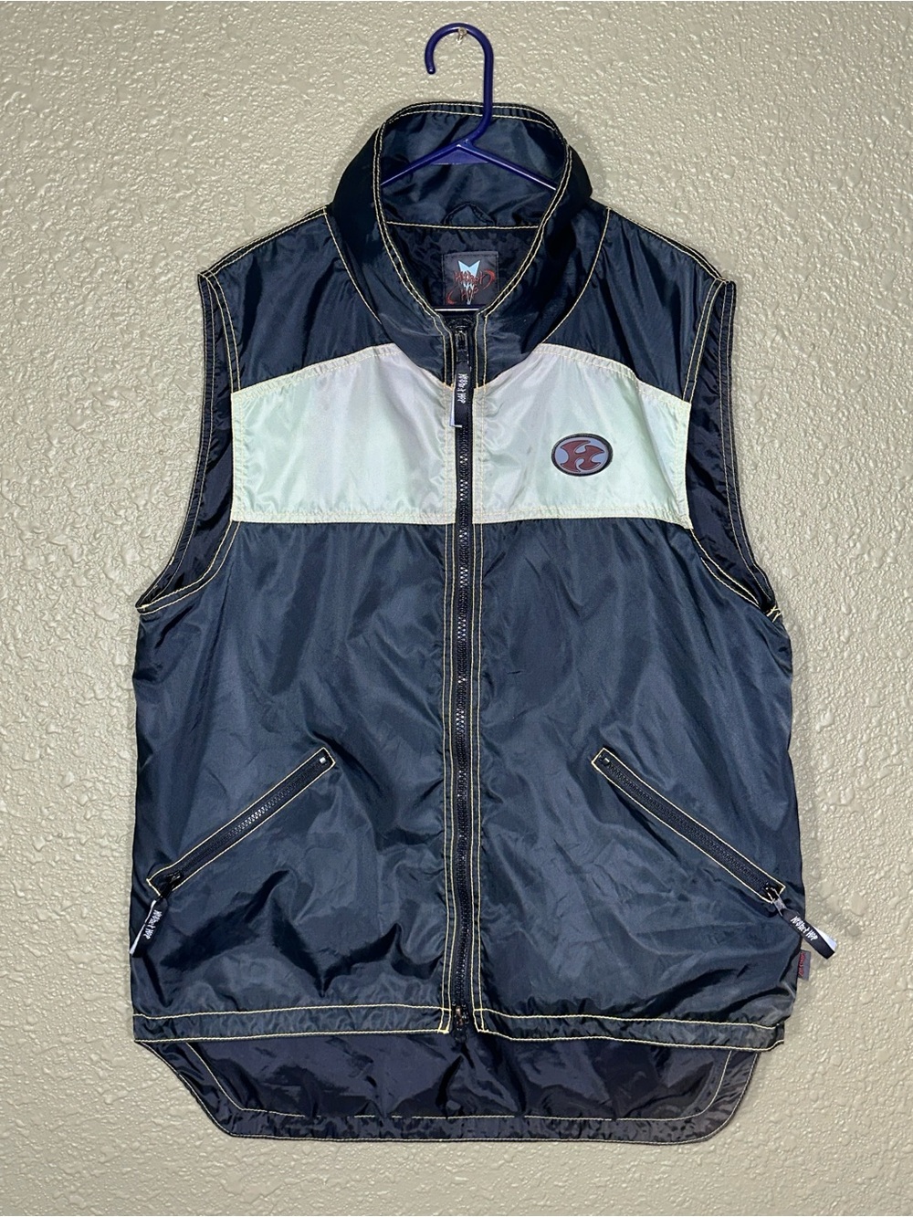 Vintage Y2K Higher Hop Nylon Techwear Vest Black Grey Free Size Contrast Stitch